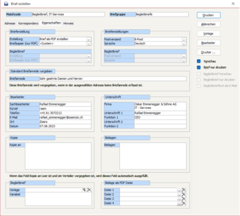 Software Briefassistent Parametrisieren